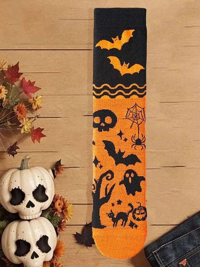 Halloween Pumpkin Ghost Bat Socks Halloween Merch Gift For Her Fans - Merchluma