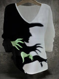 Retro Halloween Witch V-Neck Long Sleeve Shirt Halloween Apparel Gifts For Fans - Merchluma