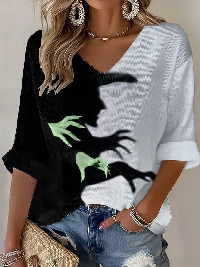 Witch Halloween V-Neck Long Sleeve Shirt Halloween Apparel Gift Ideas For Her - Merchluma