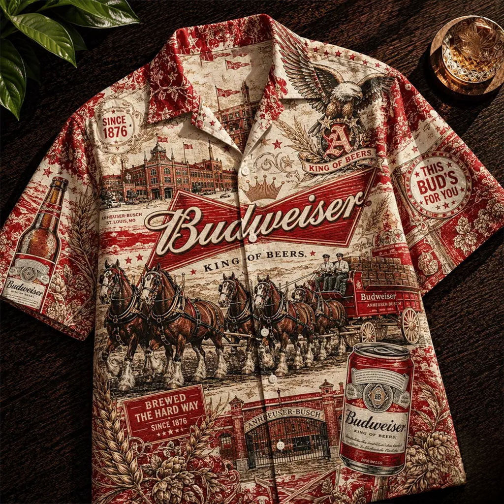 Budweiser King of Beers Vintage Hawaiian Shirt Budweiser Merch Summer Gifts For Him - Merchluma