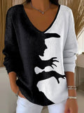Witch Halloween V-Neck Long Sleeve Shirt Halloween Apparel Halloween Gifts Adults - Merchluma