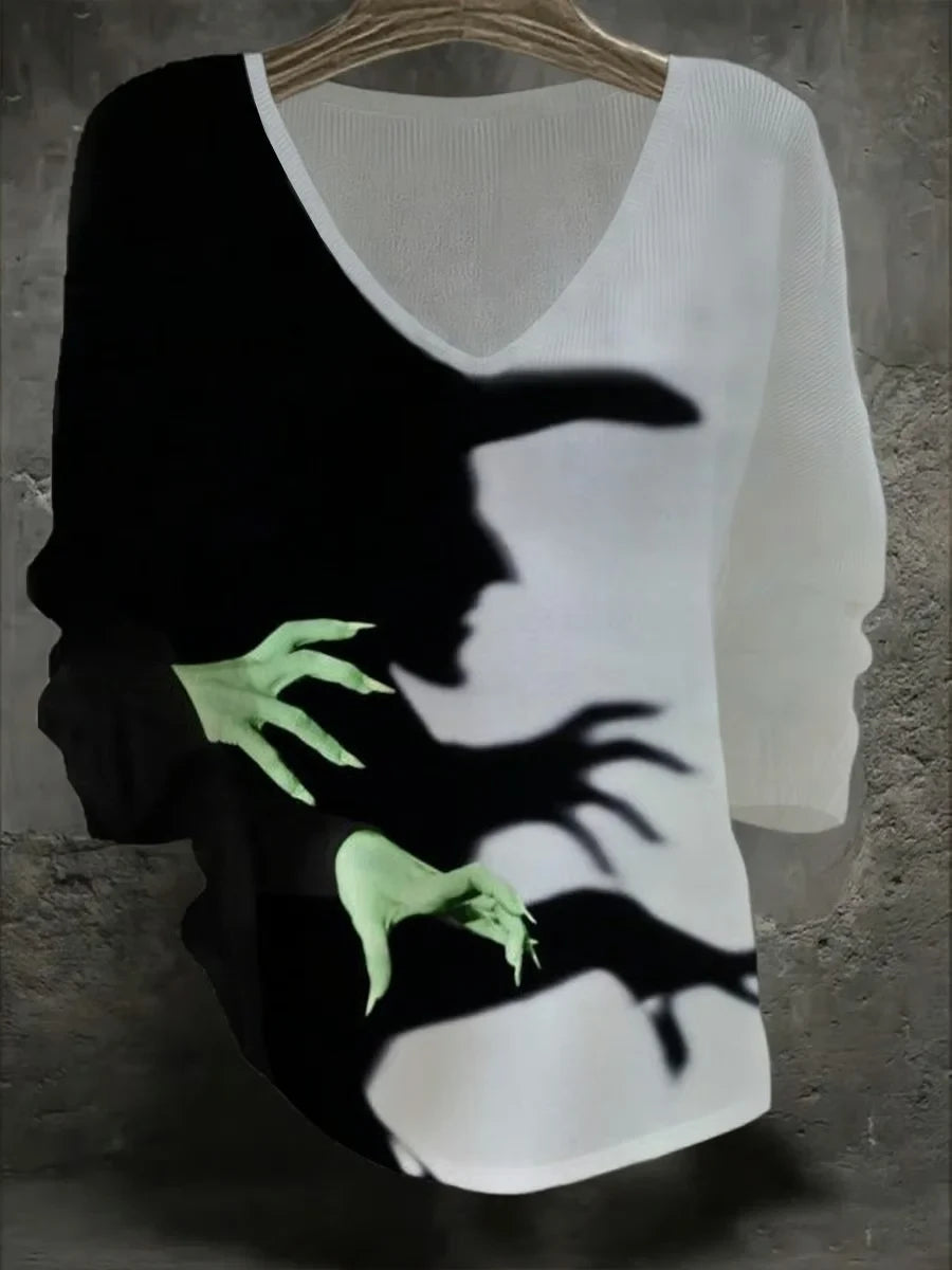 Witch Halloween V-Neck Long Sleeve Shirt Halloween Apparel Unique Halloween Gifts Friends - Merchluma