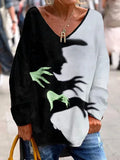 Witch Halloween V-Neck Long-Sleeve Shirt Halloween Apparel Gift Ideas For Horror Lovers - Merchluma