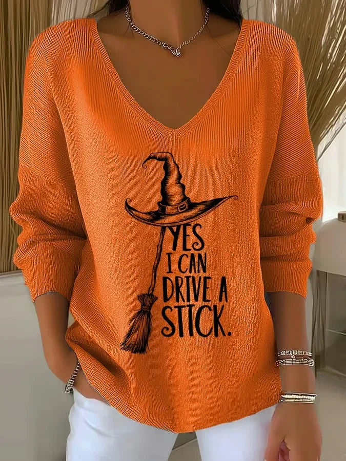 Retro Halloween Witch V-Neck Long Sleeve Shirt Halloween Horror Nights Apparel Gifts For Her - Merchluma