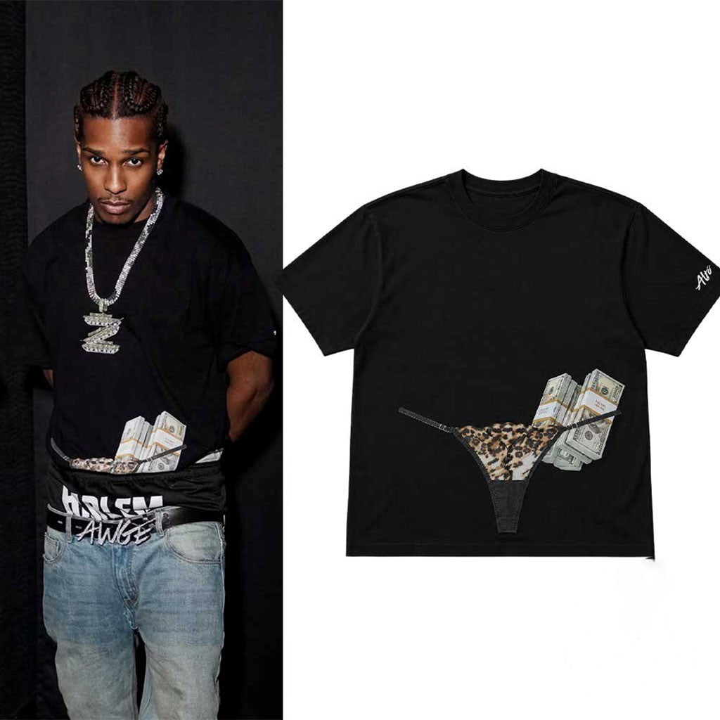 ASAP Rocky At The Fightland Premiere Awge Money Leopard Thong Shirt ASAP Rocky Merch Him Gifts - Merchluma