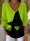Witch Halloween V-Neck Long Sleeve Shirt Halloween Apparel Unique Halloween Gifts - Merchluma
