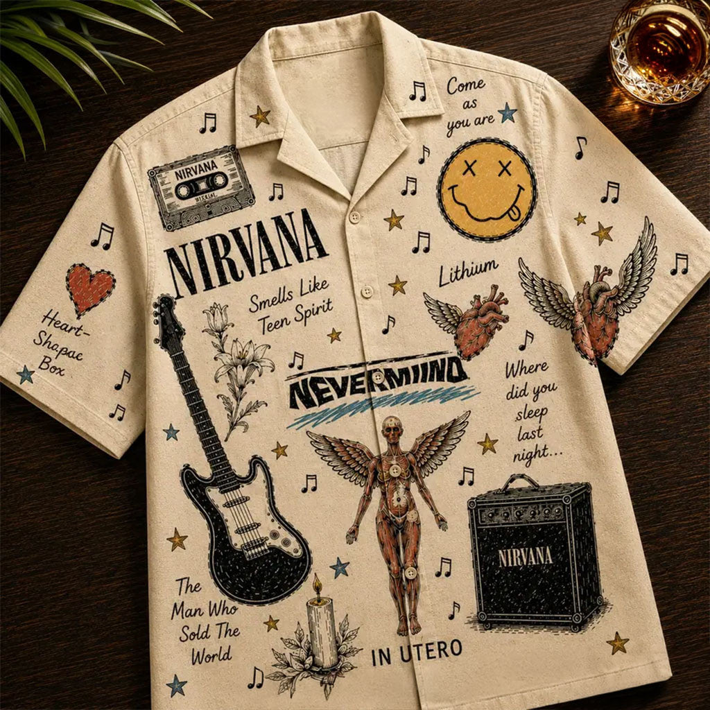 Nirvana Nevermind Vintage Sketch Hawaiian Shirt Nirvana Merch Gifts For Music Lovers - Merchluma