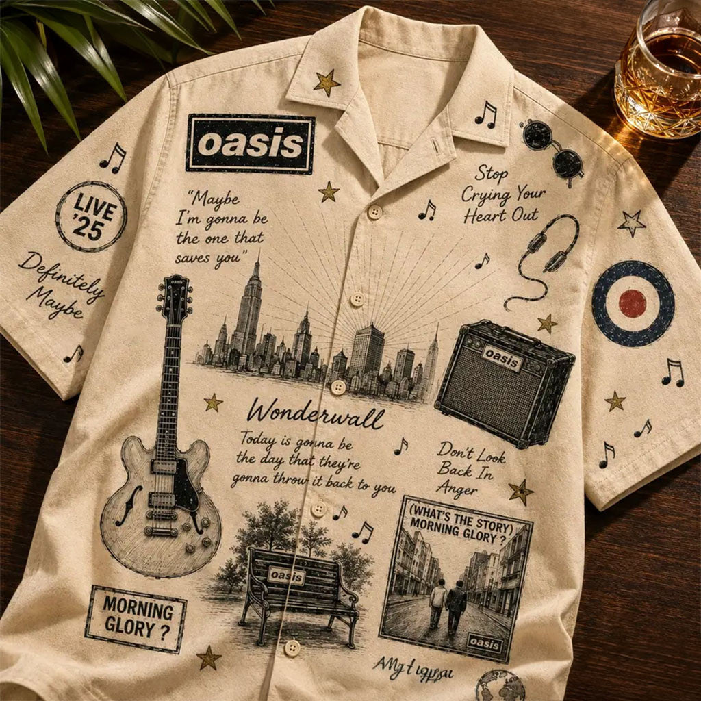 Oasis Band Wonderwall Vintage Hawaiian Shirt Oasis Merch Gifts For Music Lovers - Merchluma