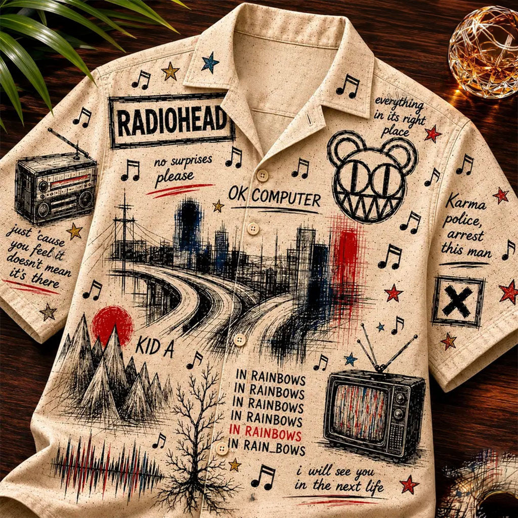 Radiohead OK Computer Vintage Hawaiian Shirt Radiohead Merch Gifts For Rock Fans - Merchluma