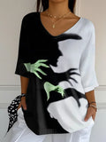 Halloween Witch Cropped Sleeve V-Neck T-Shirt Halloween Clothes Meaningful Gifts - Merchluma