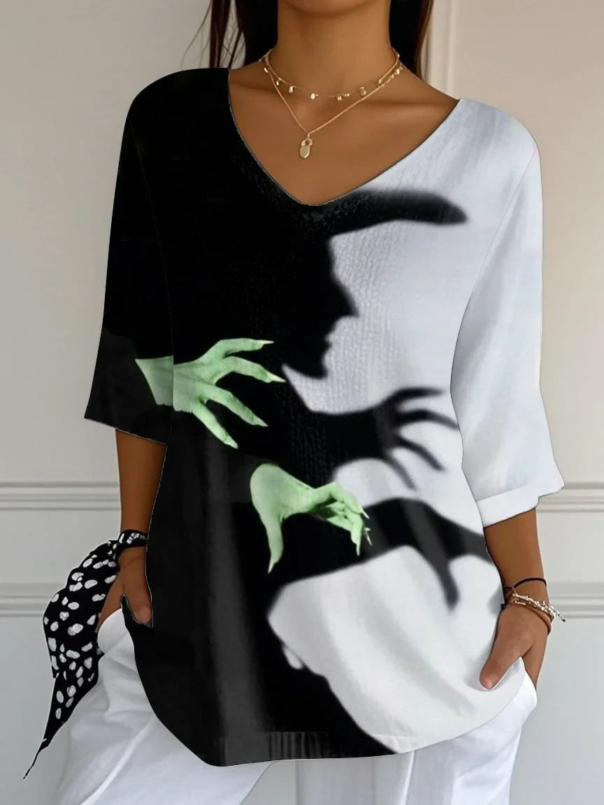 Halloween Witch Cropped Sleeve V-Neck T-Shirt Halloween Clothes Meaningful Gifts - Merchluma