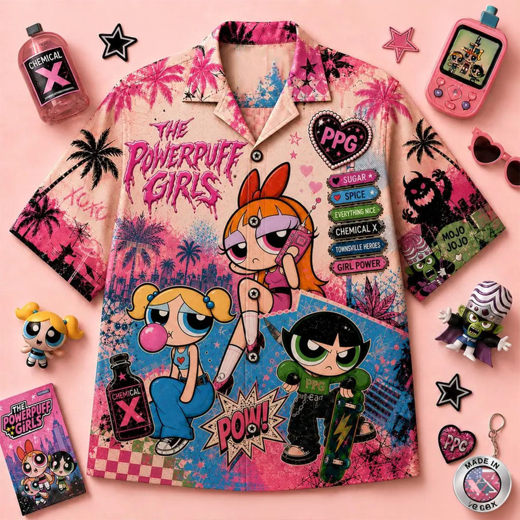 The Powerpuff Girls Tropical Hawaiian Shirt The Powerpuff Girls Merch Gifts For Summer - Merchluma