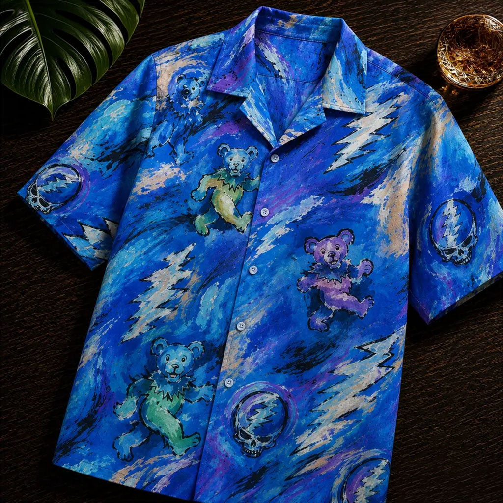 Grateful Dead Dancing Bears Blue Paint Hawaiian Shirt Grateful Dead Merch Gifts For Him - Merchluma