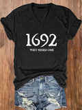 1692 They Missed One Black V-Neck Shirt Minimalist Salem Halloween Women's Tee Gifts - Merchluma