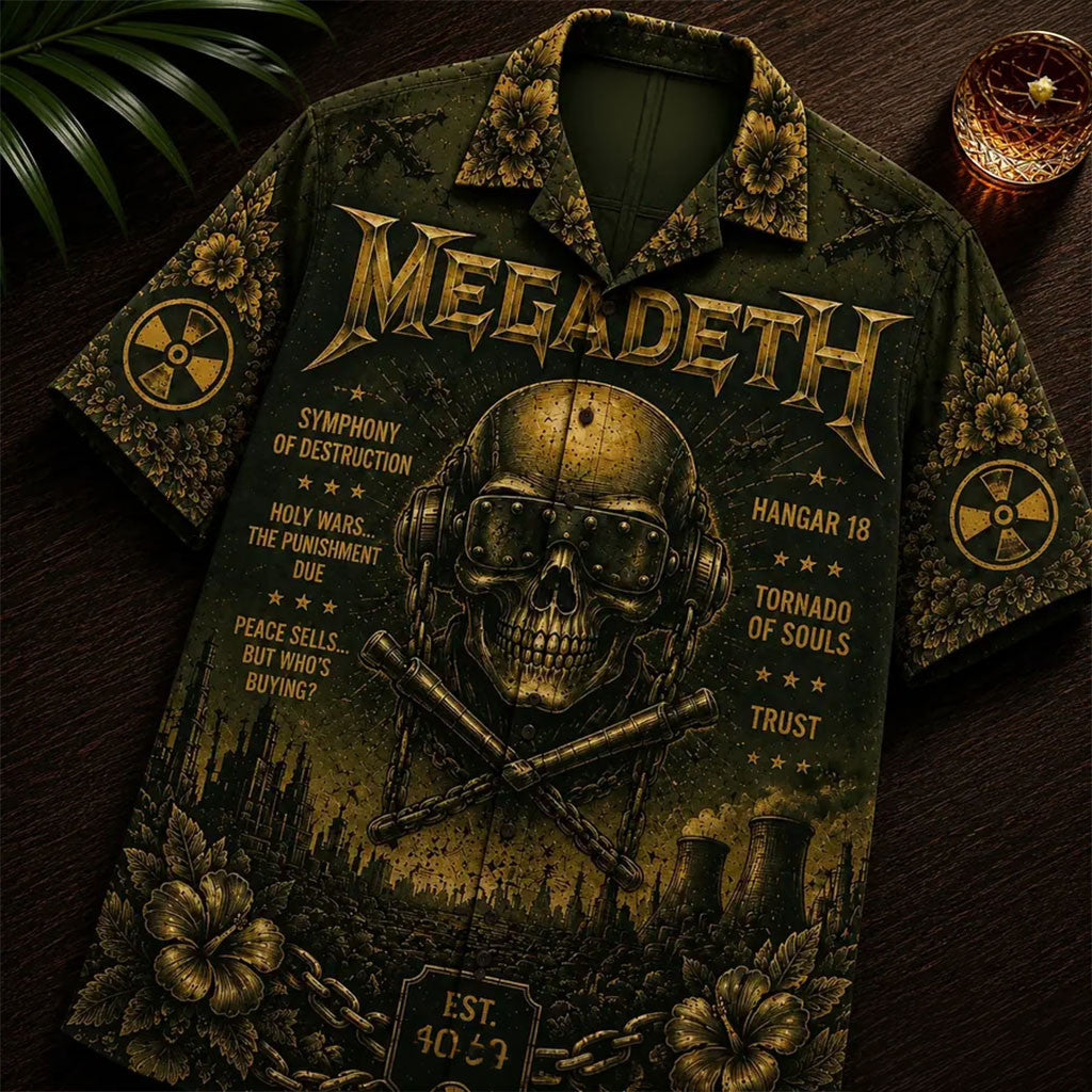 Megadeth Vic Rattlehead Skull Hawaiian Shirt Megadeth Merch Gifts For Music Lovers - Merchluma