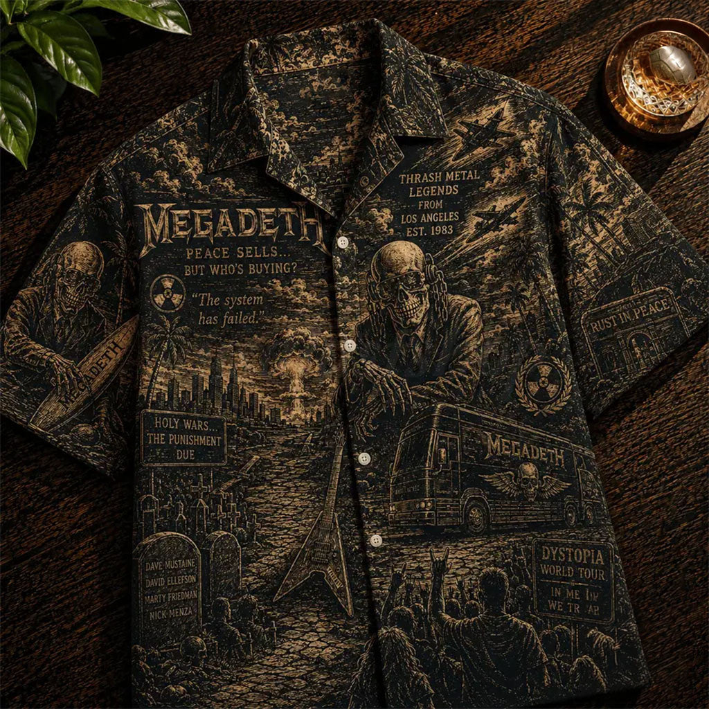 Megadeth Vintage Tropical Hawaiian Shirt Megadeth Merch Best Gifts For Music Lovers - Merchluma