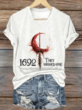 1692 They Missed One Bow V-Neck T-Shirt Coquette Witch Bow Women's Tee Halloween Gifts - Merchluma