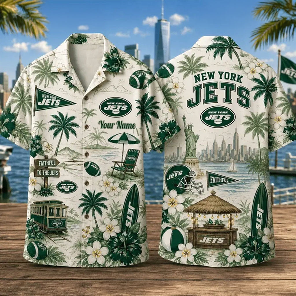 Personalized New York Jets Summer Hawaiian Shirt Jets Merch Aloha Shirt Gifts For Brother - Merchluma