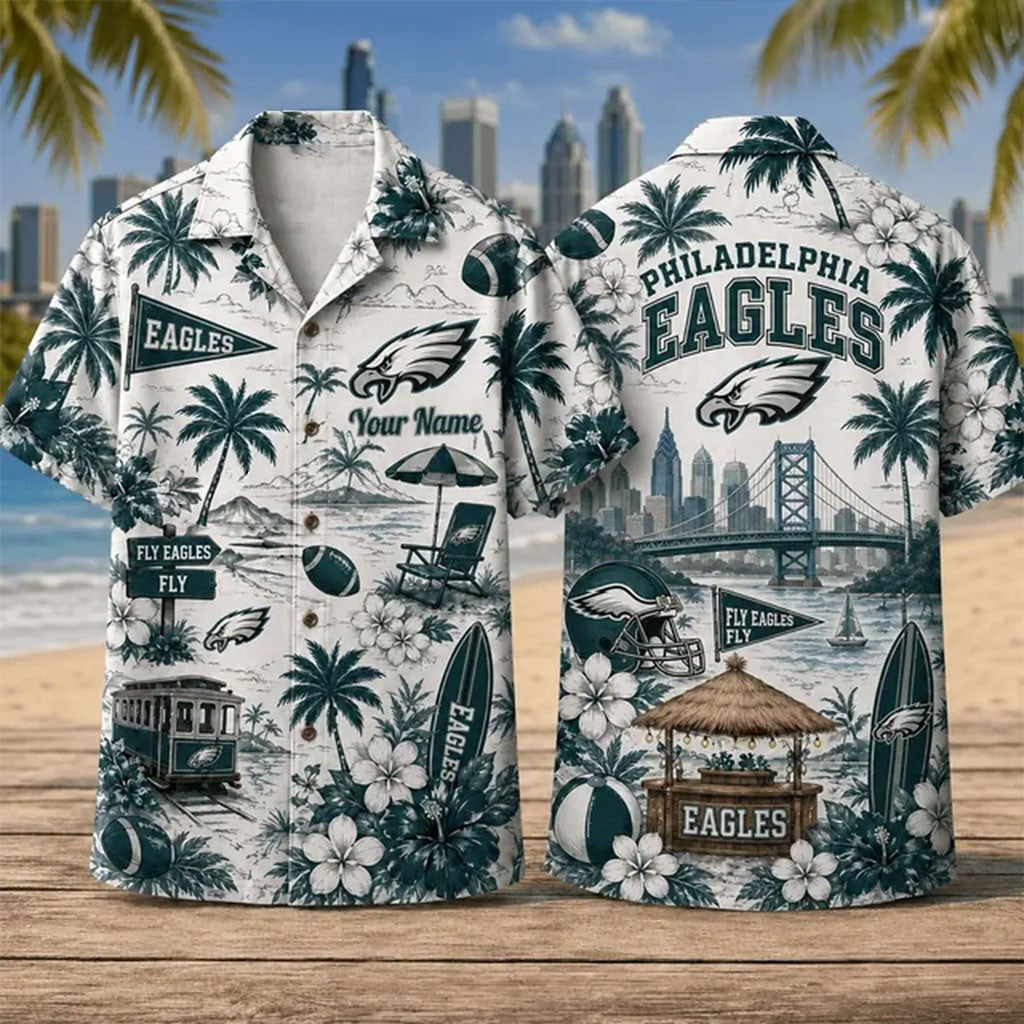 Personalized Philadelphia Eagles Summer Hawaiian Shirt Eagles Merch Aloha Shirt Gifts For Son - Merchluma