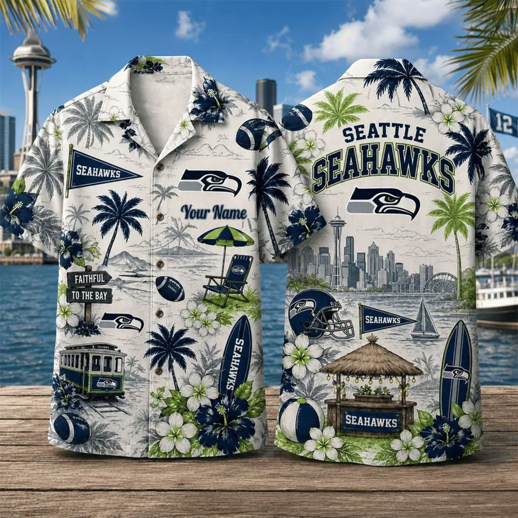 Personalized Seattle Seahawks Summer Hawaiian Shirt Seahawks Merch Aloha Shirt Gifts For Dudes - Merchluma