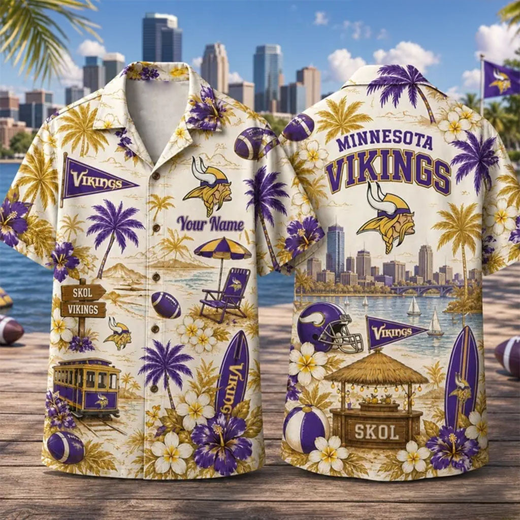Personalized Minnesota Vikings Football Summer Hawaiian Shirt Vikings Merch Football Fan Gear - Merchluma