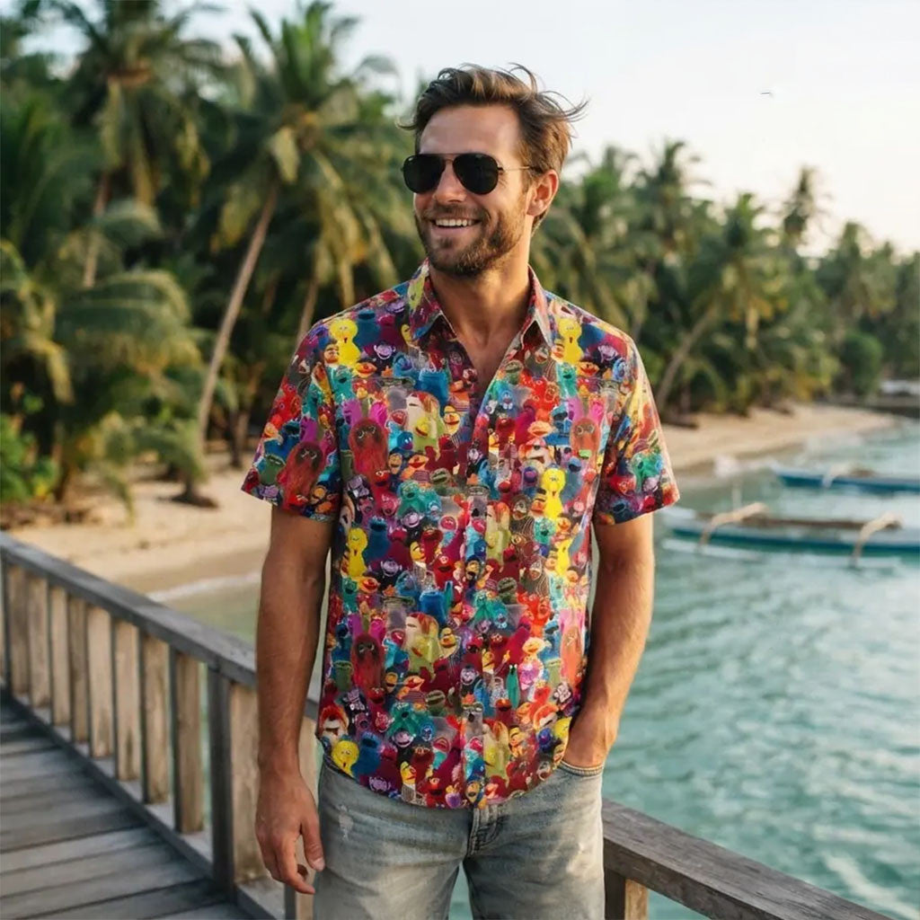 Sesame Street Block Party Summer Hawaiian Shirt Beach Lover Aloha Shirt Gifts For Son - Merchluma