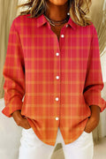 Pink Orange Plaid Button Up Long Sleeve Shirt Ladies Halloween Merch Gift For Fashion Fans - Merchluma