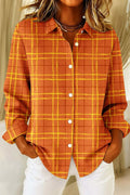 Funny Orange Grid Button Up Long Sleeve Shirt Halloween Clothing Unique Gifts For Her - Merchluma