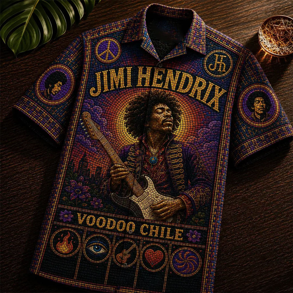 Jimi Hendrix Voodoo Chile Stained Glass Hawaiian Shirt Jimi Hendrix Merch Best Gifts For Summer - Merchluma