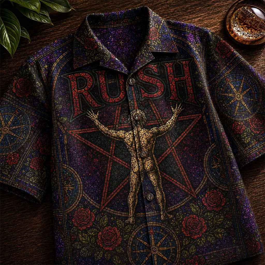 Rush Gothic Stained Glass Hawaiian Shirt Rush Merch Gift Ideas For Rock Fans - Merchluma