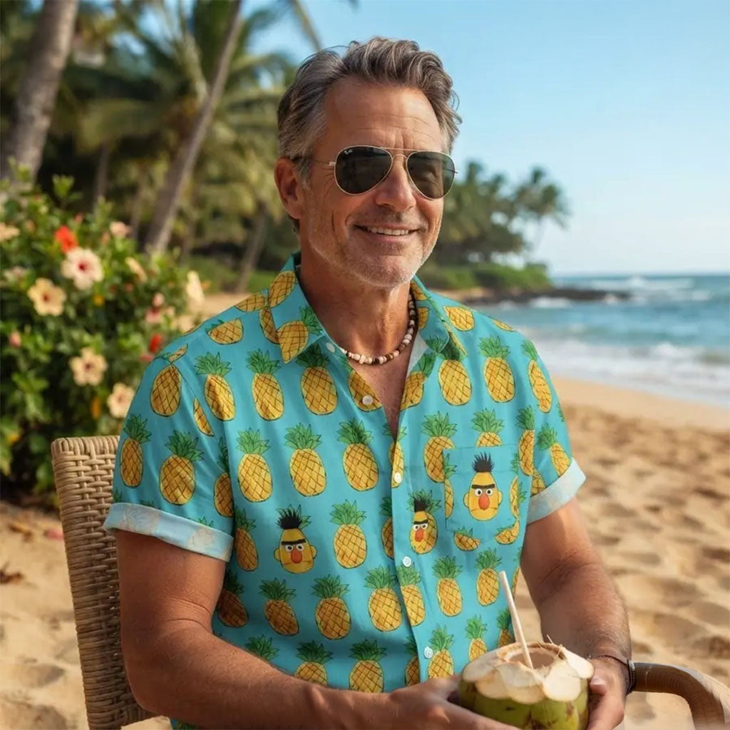 Sesame Street Bert Pineapple Hawaiian Shirt Aloha Beach Shirt Gifts For Brother - Merchluma