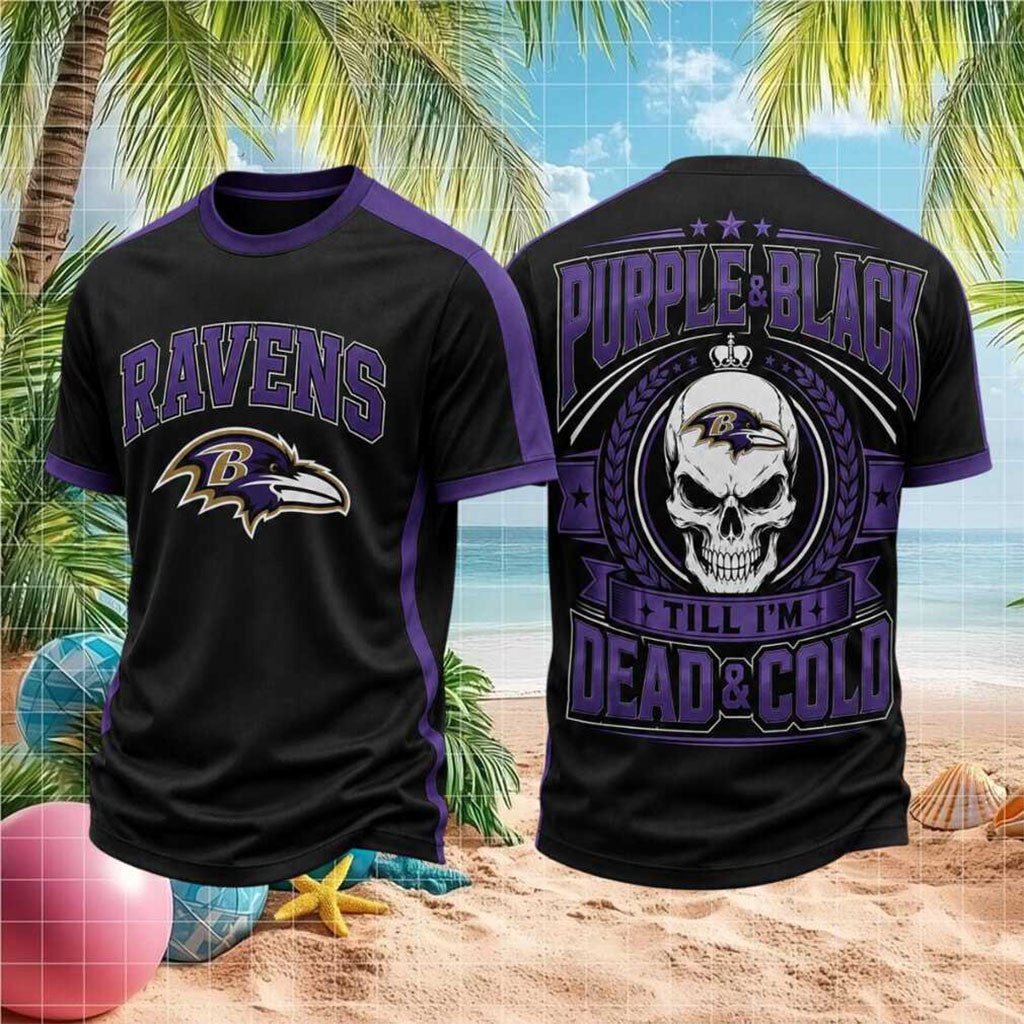 Baltimore Football Skull Purple And Black Shirt Baltimore Ravens Merch Gift For Brothers - Merchluma