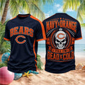 Chicago Football Skull Navy And Orange Shirt Chicago Bears Merch Gift For Football Lovers - Merchluma