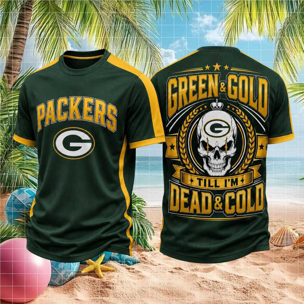 Green Bay Football Skull Green And Gold Shirt Packers Merch Best Gift For Football Lovers - Merchluma