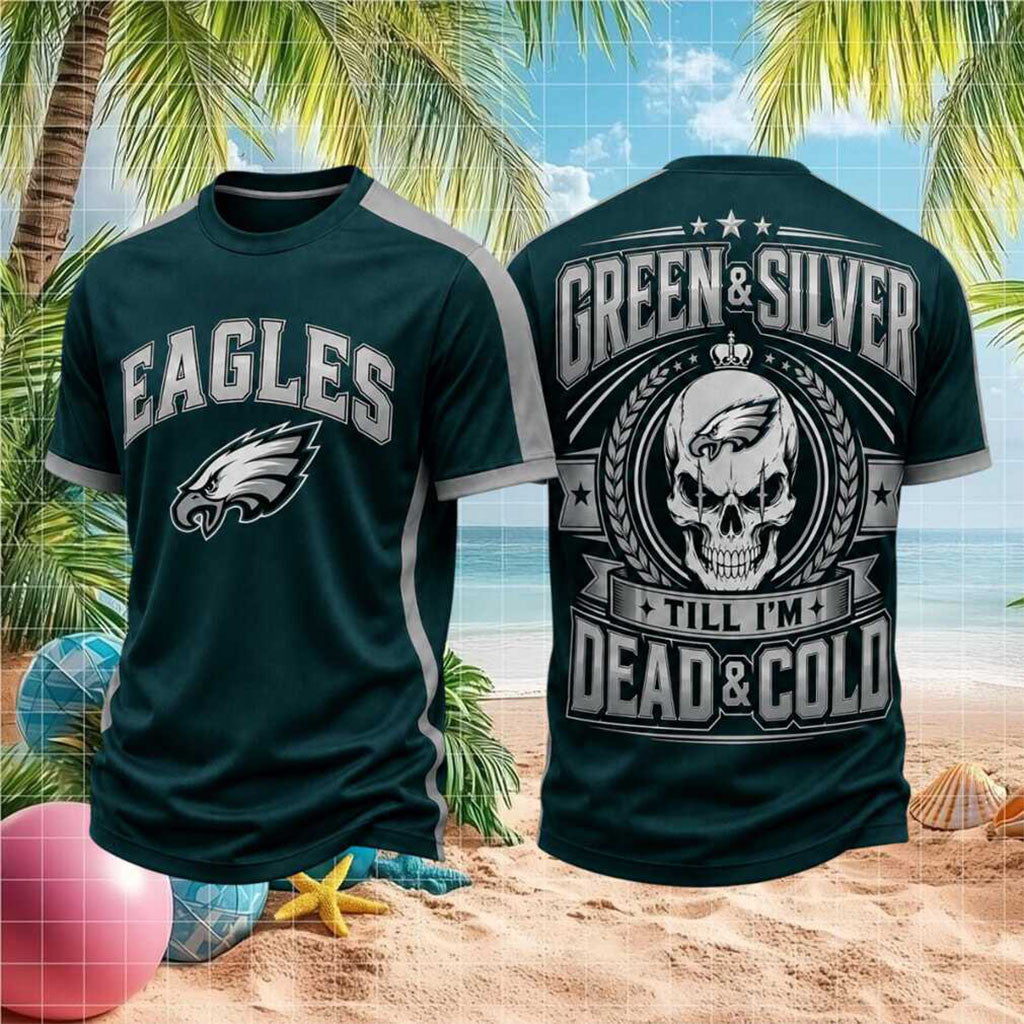 Philadelphia Football Skull Green And Silver Shirt Philadelphia Eagles Merch Gift For Fans - Merchluma