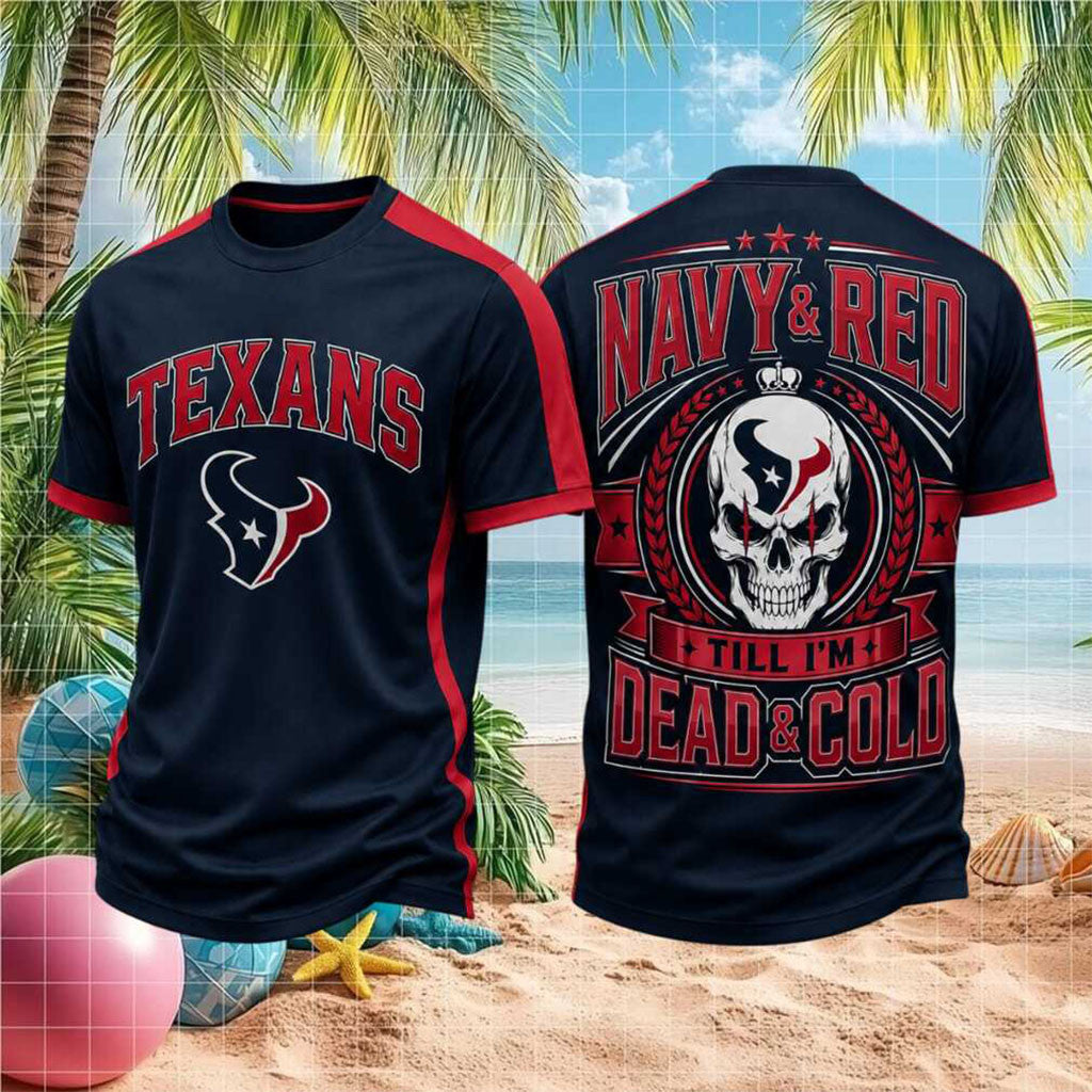 Houston Football Skull Navy And Red Shirt Houston Texans Merch Gift For Football Lovers - Merchluma