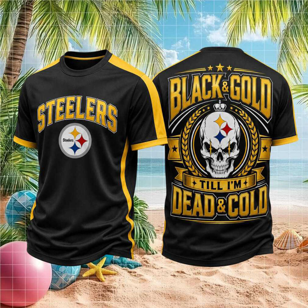 Pittsburgh Football Skull Dead And Cold T-Shirt Steelers Merch Gift Ideas For Football Fans - Merchluma