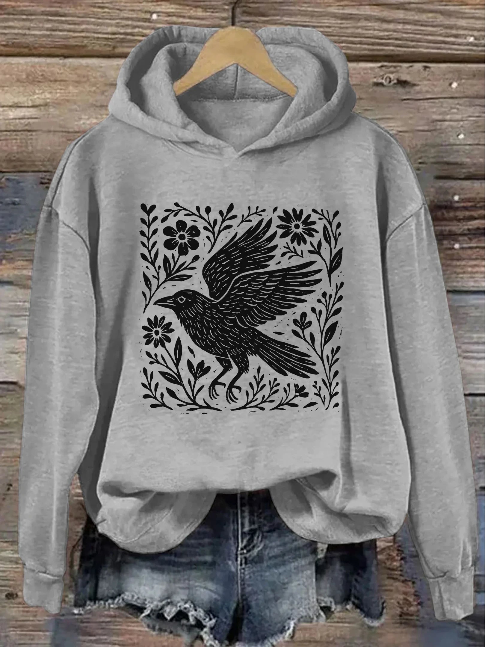Folklore Forest Crow Lino Hoodie Halloween Clothes Halloween Gifts For Adults - Merchluma