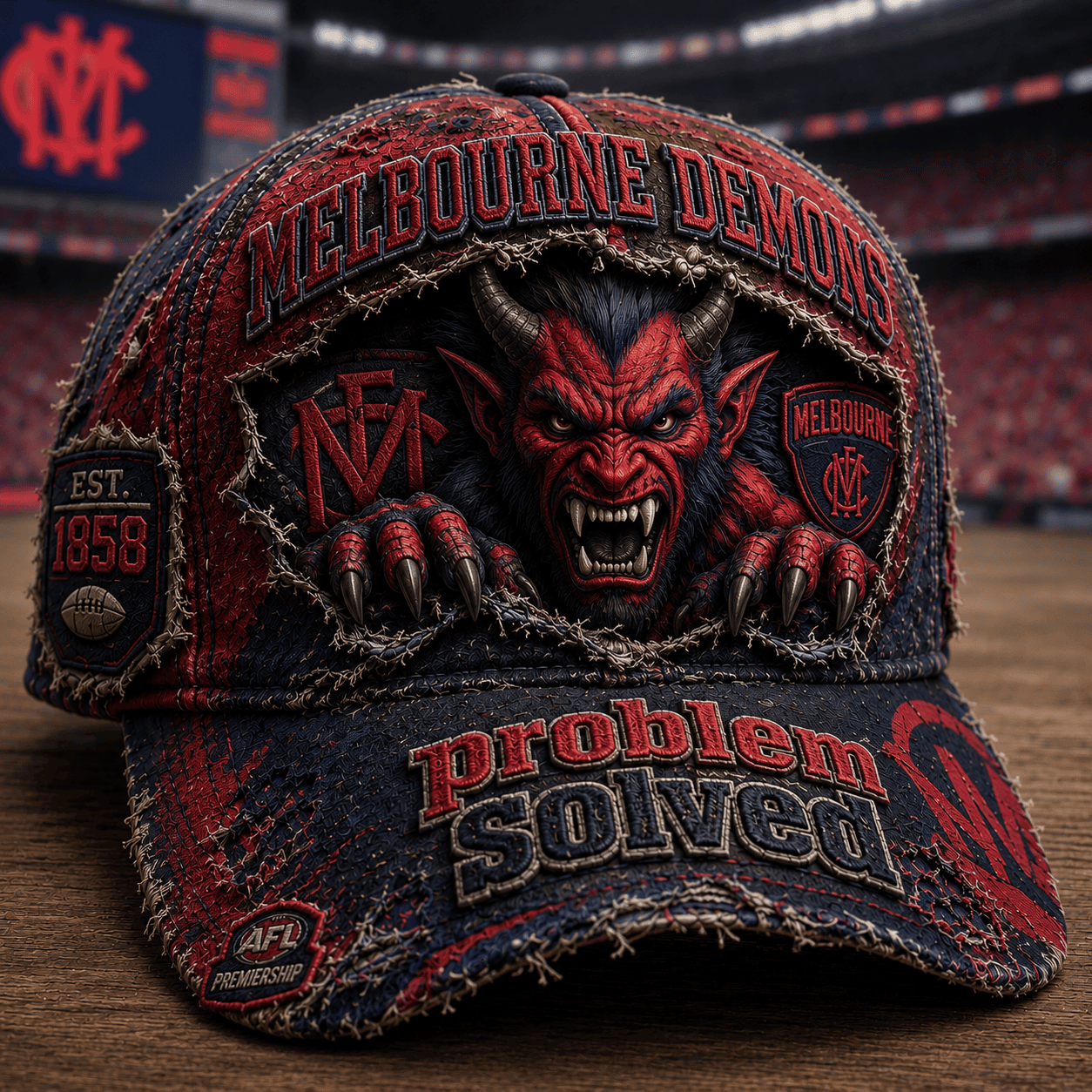Melbourne Demons Merch 2026 Problem Solved Distressed Hat Game Day Hat Football Fan Gifts Ideas - Merchluma