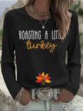 Women's Retro Roasting A Little Turkey Long Sleeve Shirt Ladies Halloween Clothes Gifts For Her - Merchluma