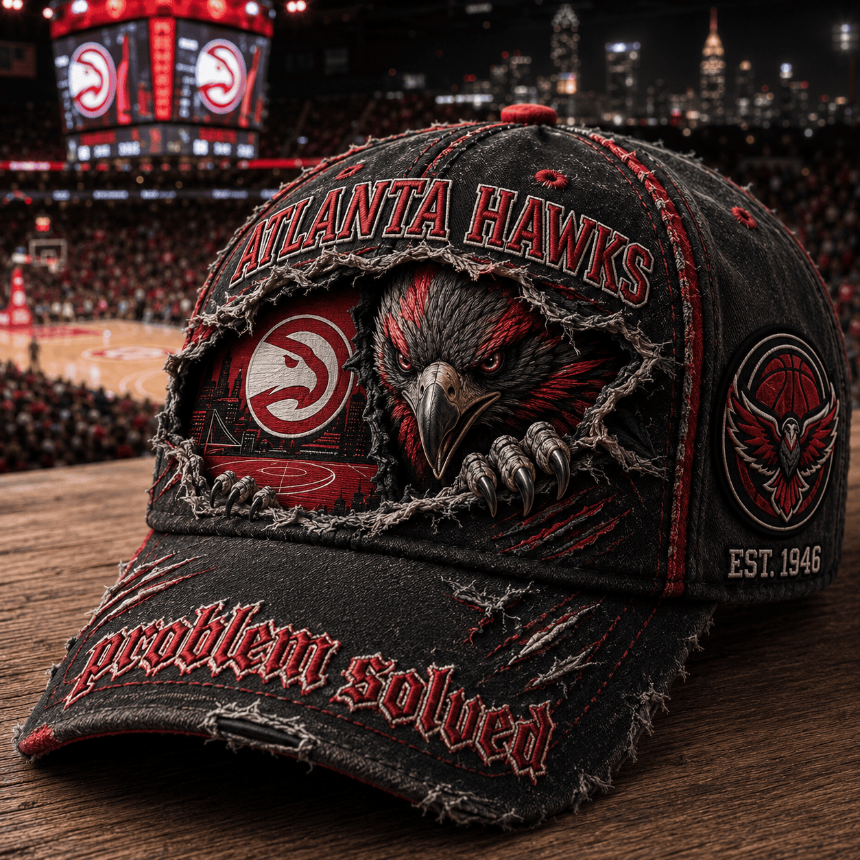 Atlanta Hawks Merch 2026 Problem Solved Distressed Hat Vintage Hat Gift For Basketball Lover - Merchluma