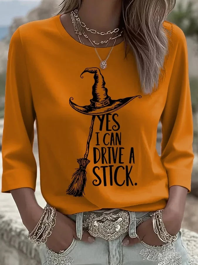 Womens Yes I Can Drive A Stick Long Sleeve Shirt Halloween Vintage Tee Good Gifts For Her - Merchluma