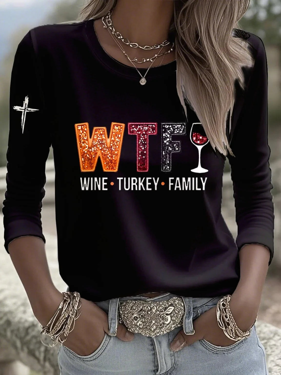 Wtf Wine Turkey Family Cross Long Sleeve Shirt Halloween Clothing Unique Gifts For Fans - Merchluma