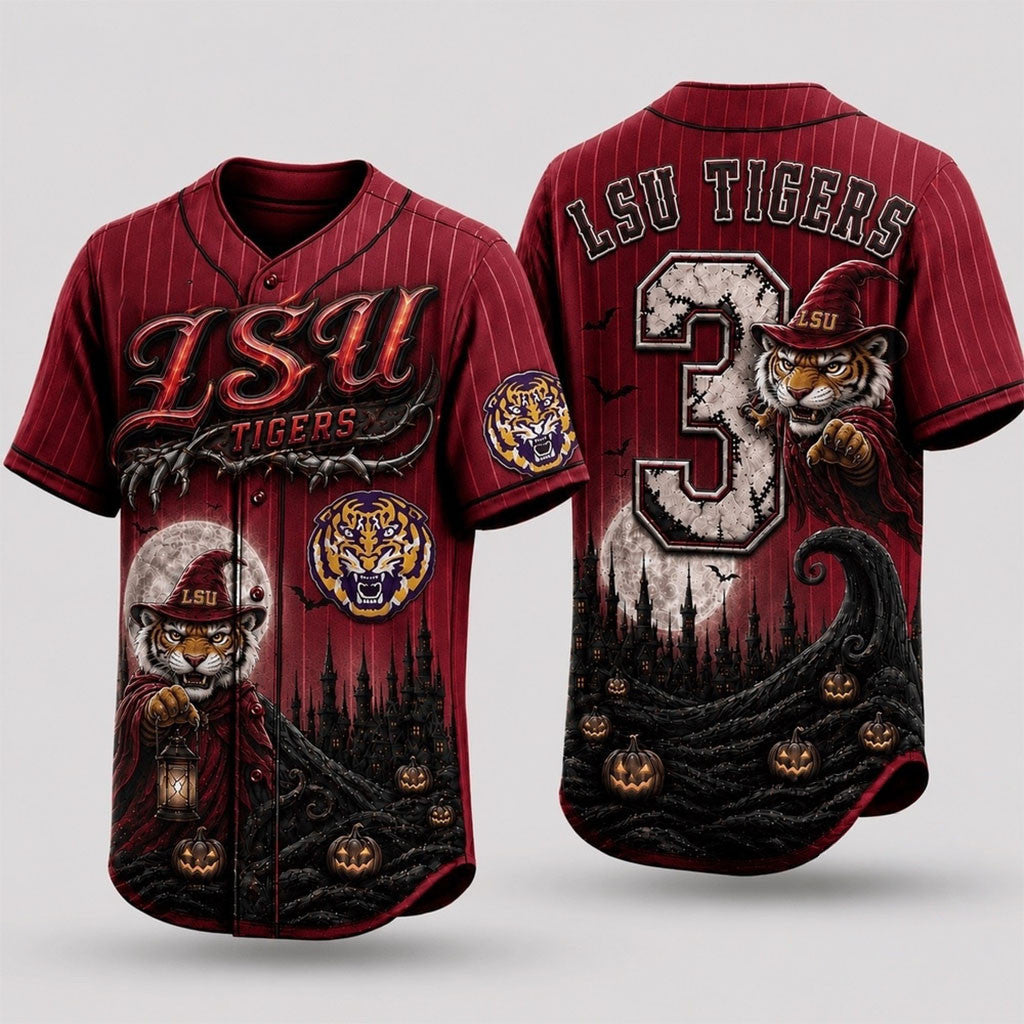 Custom LSU Tigers 2026 Spooky Mascot Halloween Baseball Jersey LSU Tigers Merch Halloween Gifts - Merchluma