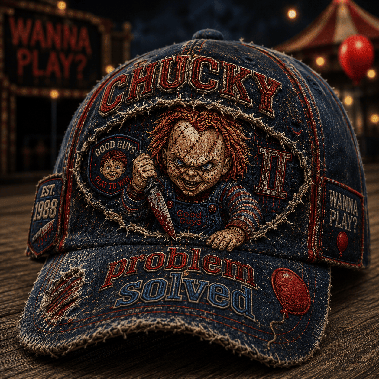 Chucky Merch 2026 Problem Solved Hat Wanna Play Hat Halloween Merch Gifts For Horror Fans - Merchluma