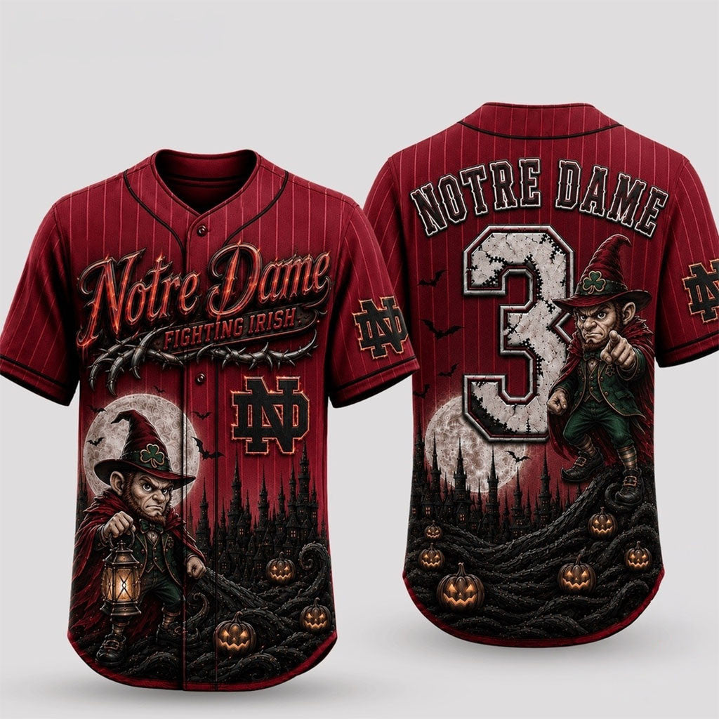 Custom Notre Dame Fighting Irish 2026 Spooky Mascot Halloween Baseball Jersey Fan Merch - Merchluma