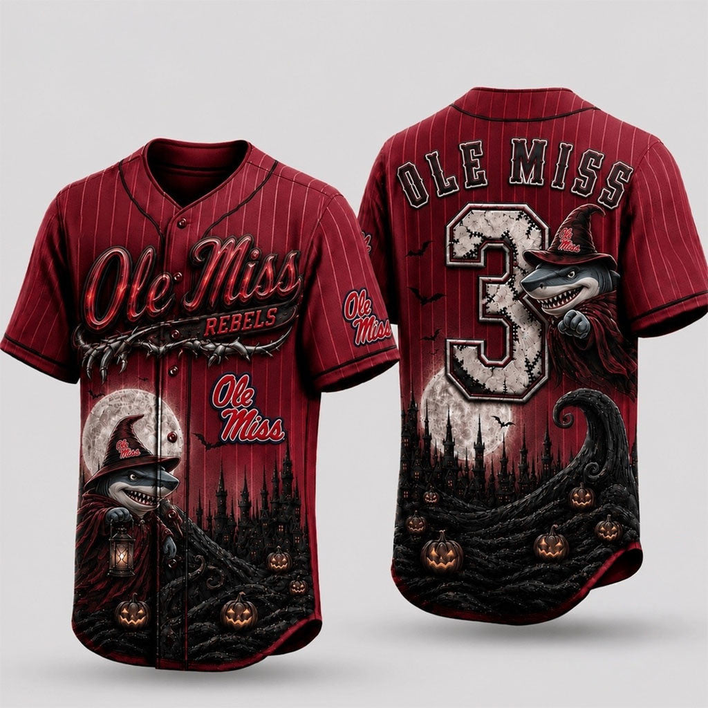 Custom Ole Miss Rebels 2026 Spooky Mascot Halloween Baseball Jersey Rebels Merch Spooky Gifts - Merchluma