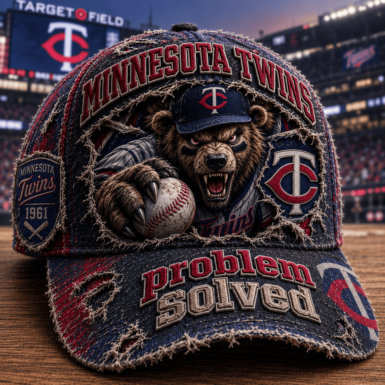 Minnesota Twins Merch 2026 Problem Solved Distressed Hat Game Day Hat Cool Baseball Gifts - Merchluma