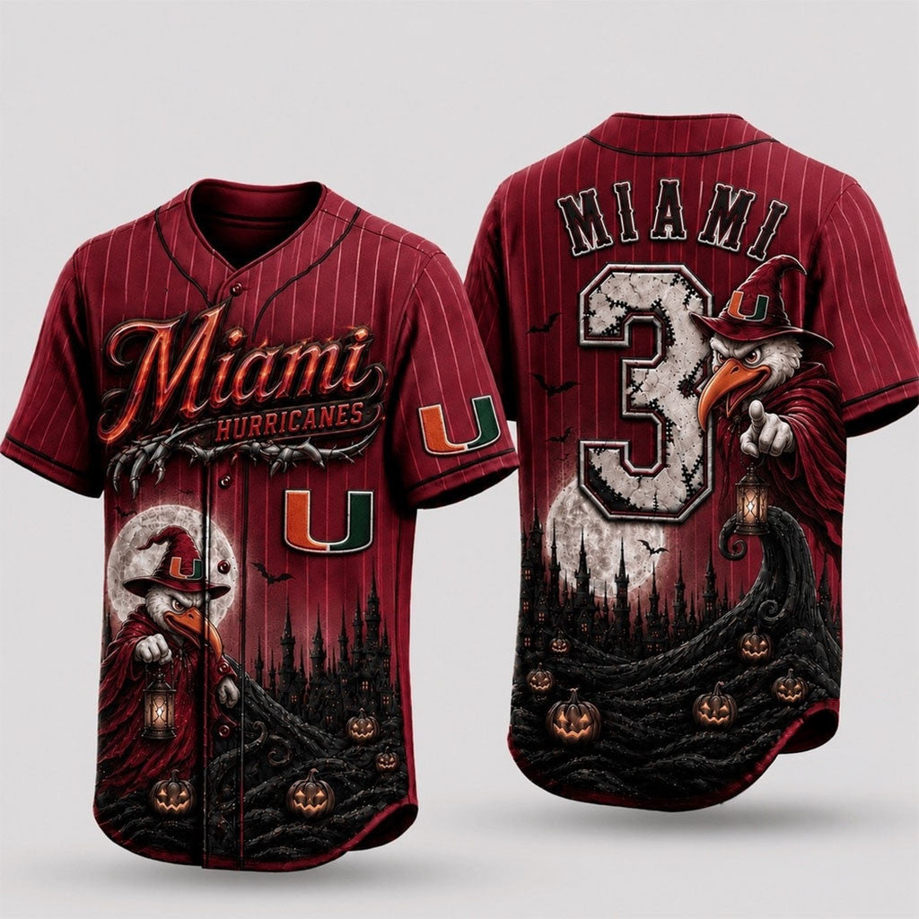 Personalized Miami Hurricanes 2026 Spooky Mascot Halloween Baseball Jersey Fan Merch Best Gifts - Merchluma