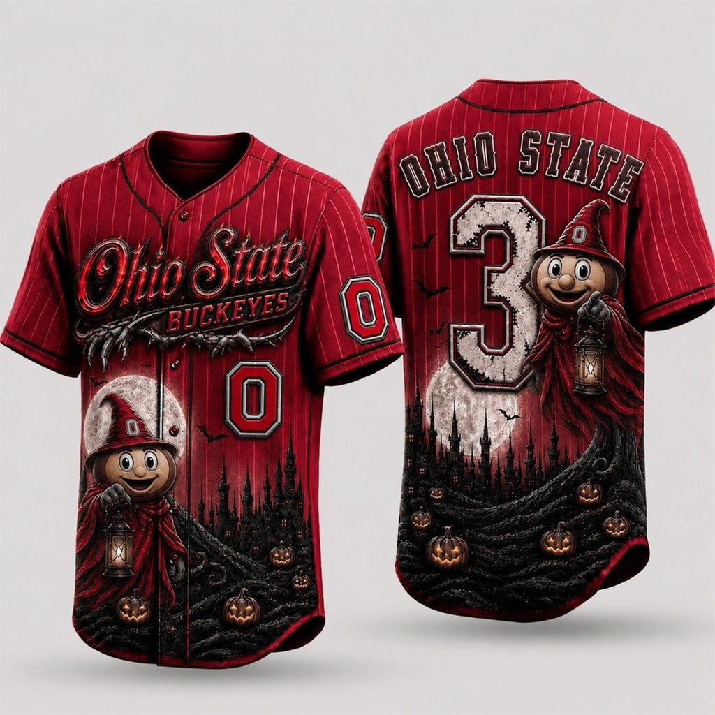 Personalized Ohio State Buckeyes 2026 Spooky Mascot Halloween Baseball Jersey Buckeyes Merch - Merchluma